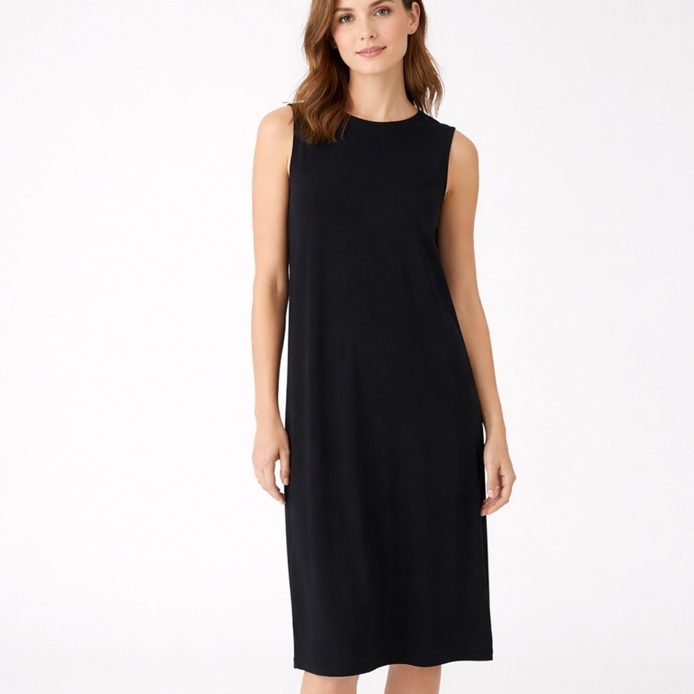 Marina Luna Black Sleeveless Midi Dress XL Jersey Stretch Minimalist